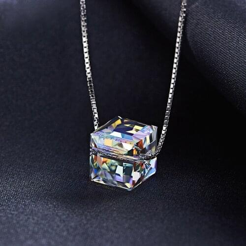 11.11 Sale Austrian Crystal Square Beads Pendants Necklaces For Women Fashion Silver Chain Necklaces Wedding Party Jewelry Gift