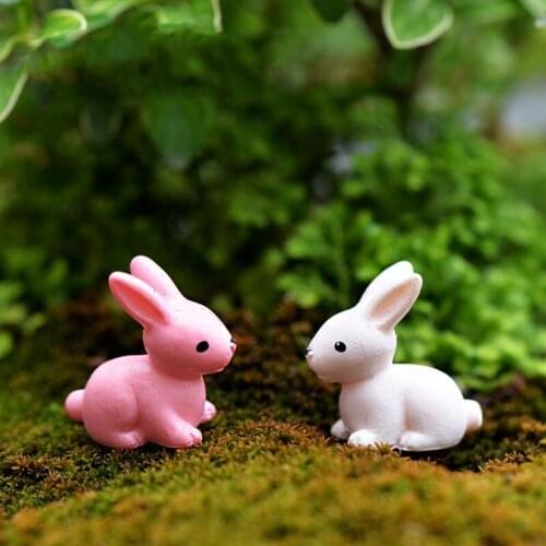 2pcs Mini Pink And White Rabbit Decoration Supplies Moss Garden Deco Creative Handicrafts Micro Landscape Decor