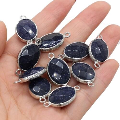 2pcs Natural Blue Sand Stones Pendant Connectors Oval Shape Pendnat Connectors Charms for Women Jewelry Necklace Making 14x27mm