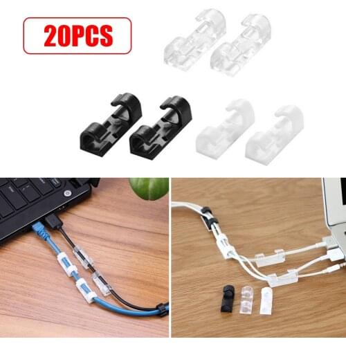 Cable Organizer Clips Self-Adhesive 20PCS Cable Management Desktop & Workstation Wire Cord Holder Charge Data Line Winder