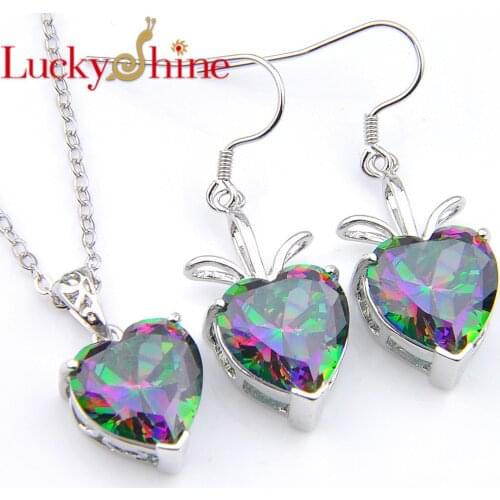 2018 New Brand BWG Fashion Wedding Jewelry Set Heart Fire Mystic Crystal Silver Pendants Earrings Jewelry Set For Women Girls