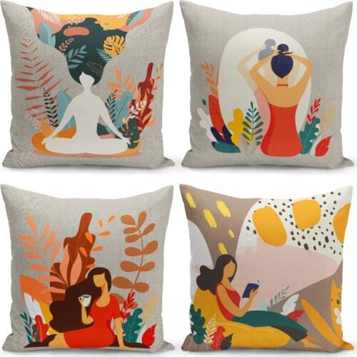 4 pcs womens print pillow case, micro honeycomb fabric pillow case, decorative colorful women patterned pillow decorate case