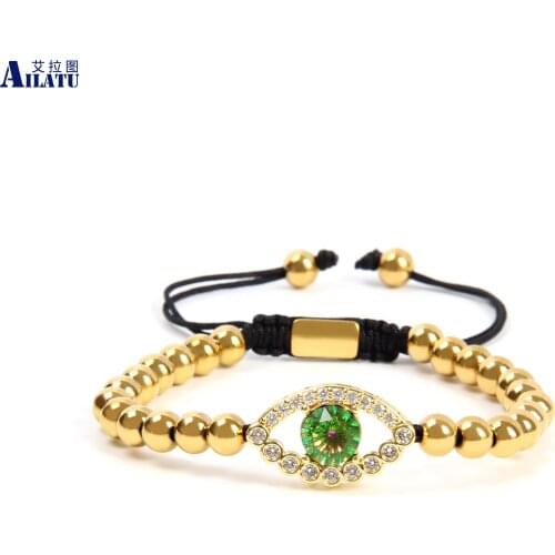 Ailatu Wholesale Luxury Cz Hamsa Hand Bracelet Men and Women Macrame Braided Stainless Steel Logo Jewelry