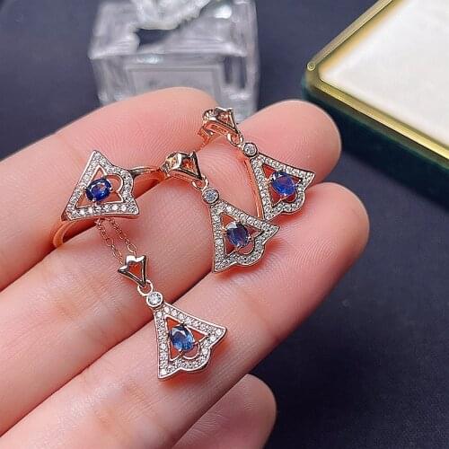 Shop promotion, 925 silver, natural sapphire suit, ring necklace, 0.5 carat per piece, simple and beautiful