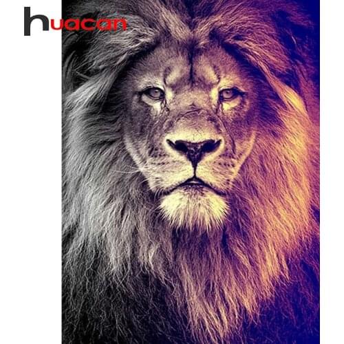 Huacan Diamond Embroidery Complete Kit Lion 5D Diamond Painting With Square Rhinestones Animals Mosaic Handicraft Wall Art