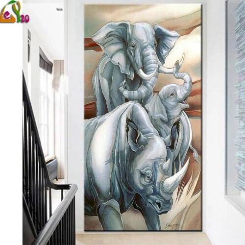 Elephant & Rhinoceros diamond painting 3d diy handmade,full square round diamond embroidery Wild Animal
