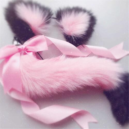 Cute Soft Cat Ears Headbands with Fox Tail Bow Metal Butt Anal Plug Erotic Cosplay Accessories Adult Sex Toys for Couples