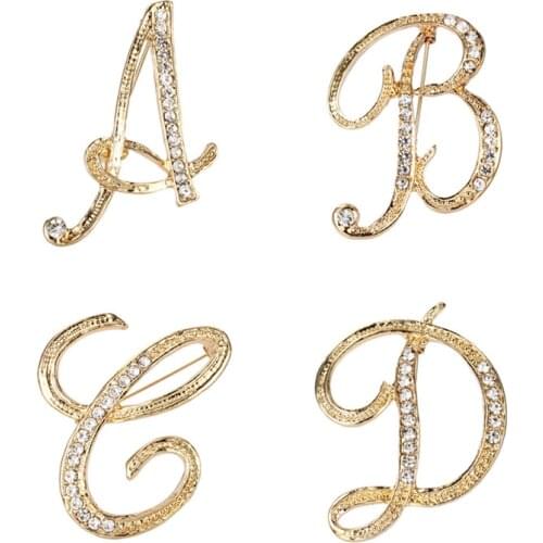English Letter Word Pins Metal Crystal Brooch 26 Initial Letters A to Z Rhinestone Brooch Pins for Men and Women Jewelry Gifts