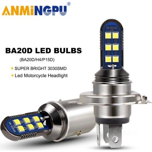 ANMINGPU 1X Motorcycle Headlight Bulbs H4 Led Hi/Low Beam Moto LED Headlight Lamp H6 BA20D LED 12V P15D 3030Chips 24V 6000K