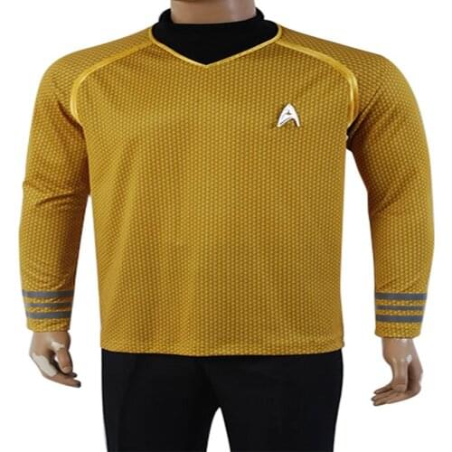 Fast delivery Star Cosplay Trek Costume Captain Kirk O-Neck Knit Shirt Uniform For Men Halloween Unisex Loose Cosplay Costume