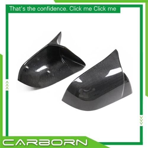 For-Tesla Model Y 2021+ OX Horn Look Add On Style Gloss Black Real Dry Carbon Fiber Body Side Rearview Mirror Cover