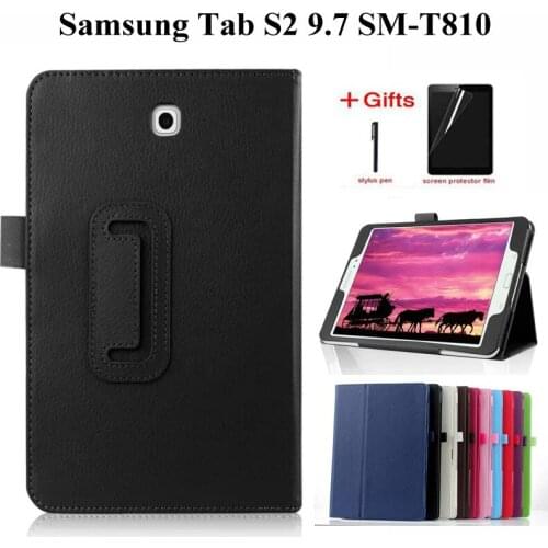 Litchi PU Leather Case for Samsung Galaxy Tab S2 9.7 T810 T813 T815 T819 cover for Samsung Tab S2 9.7 tablet Case +Film+Pen