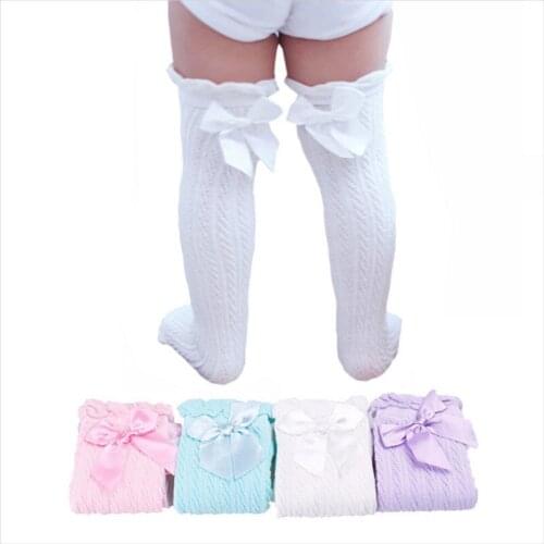 Baby Girl Stockings Spring Knee-High Socks Infant Lace Bowknot Stockings Princess Cotton Long Tube Booties 28cm 38cm