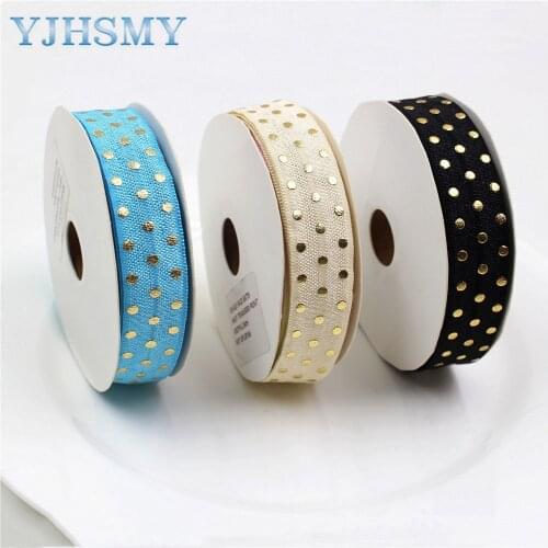 E-20514-1013 16mm”Hot gold dot Elastic Ribbon Printed, DIY handmade accessories, packaging decorative ribbon