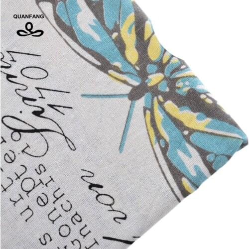 Cotton Linen Fabric DIY Handmade Hometextile Fabrics For Patchwork Cloth For Dress Doll Sofa Curtain For Blue Butterfly 50x140cm