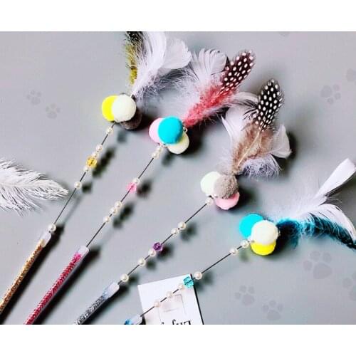Usd1.98/pc pet cat kitten playing toys cat teaser fishing pole rods feather balls 20pcs/lot
