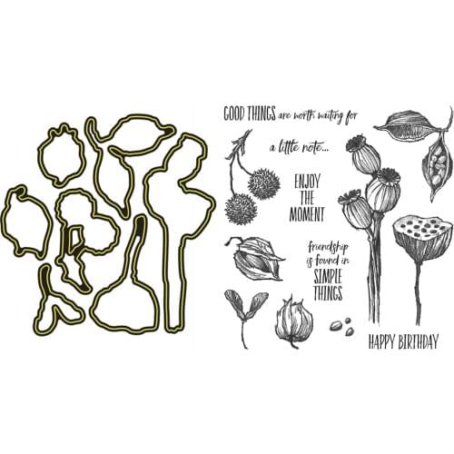 Paper Cut Card Transparent Flower Plant Silicone Lotus Happy Birthday Seal Stencil Scrapbook Paper Cut Dies Photo Craft