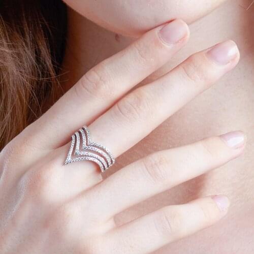 Real 925 Sterling Silver Special Party Rings For Women Stackable Gradient Sharp Arrow Micro Pave Crystal CZ Accessories Jewelry