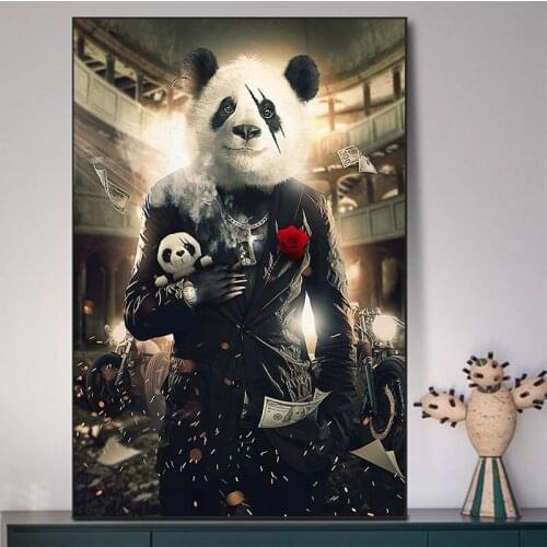 Locomotive Vintage Party Panda Canvas Painting Posters and Prints Wall Art Pictures for Living Room Bedroom Cuadros Unframed