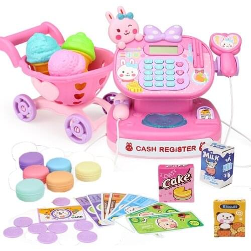 Cute Girl Electric Cash Register Pretend Play Supermarket Cashier Educational Toys For Children Simulation Shopping Cart oyuncak