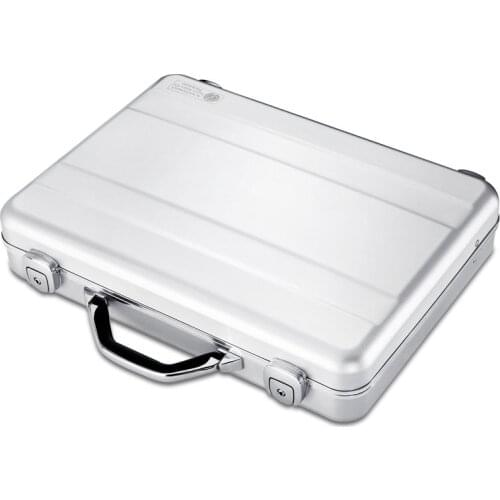 Mens Luxury Metal Briefcase Aluminium Magnesium Alloy Travel Case TSA Lock One-step Forming Briefcase Silver Laptop Case