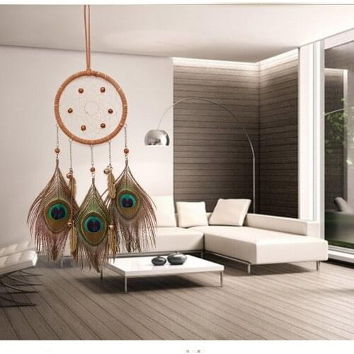 2018 New Peacock Hair Wind Chime Hanging Creative Bells Dream Catcher Bedroom Living Room Decoration Handmade Wall Hanging-60255