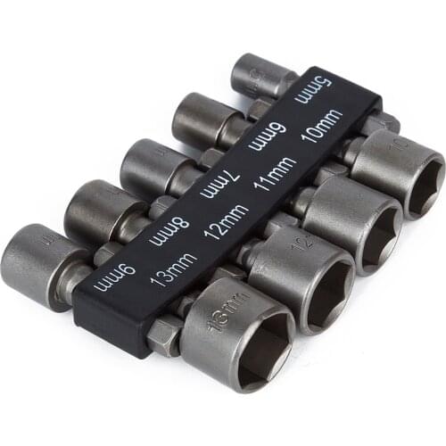 New 9pcs/set 5mm-13mm 1/4 Inch Hex Shank Socket Sleeve Nozzles Nut Driver Bit Set Drill Bit Adapter Hex Power Tools