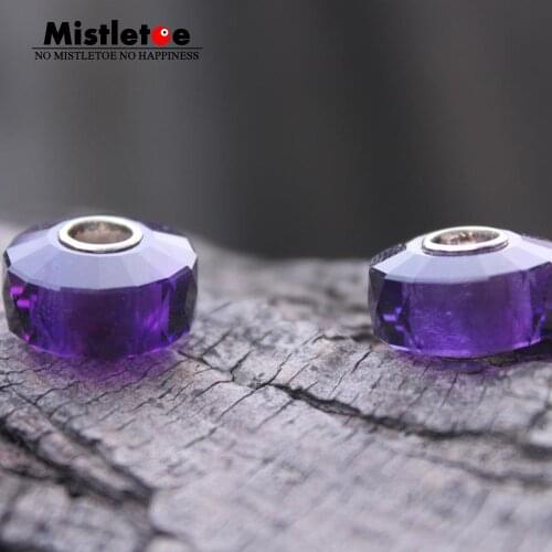 Mistletoe 925 Sterling Silver Faceted Fine Natural Amethys Crystal Cylinder Shape Stone Bead Fit Troll 3.0mm Bracelet Jewelry