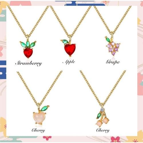 Cute Crystal Grape Cherry Apple Pendant Necklace For Women Girls Fashion Fruit Charms Rhinestone Choker Jewelry Party Gifts