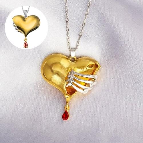 Beautiful Artificial gem fashion heart shape with skeleton Pendant Necklace chic Gothic women