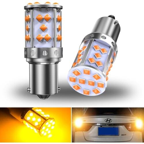 A pair 1156 T20 LED 7440 W21W 3030 35SMD 1156 BA15S P21W LED PY21W BAU15S LED Lamp for Reverse Turn Signal Light 12V Orange