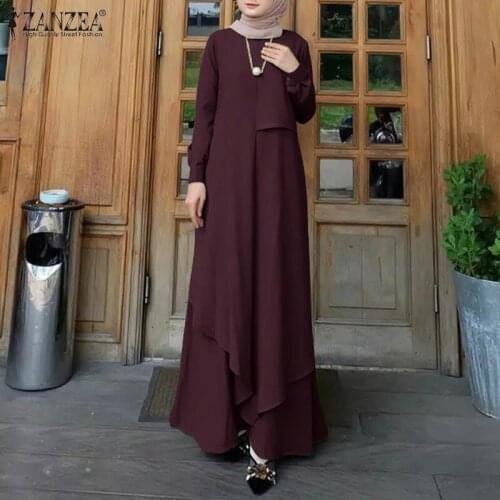 ZANZEA Women Vintage Long Sleeve Dubai Turkey Abaya Hijab Dress Casual Islamic Clothing Caftan Marocain Robe Autumn Sundress
