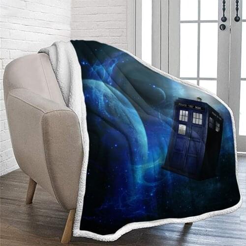 3D Print Doctor Who Plush Throw Blanket Sherpa Fleece Bedspread Blanket Vintage Bedding Square Picnic Wool Soft Blanket