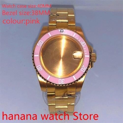 Suitable for NH35 36 Mingzhu2813 Miyata automatic winding 40mm sealed back gold box series, with rotating bezel pink