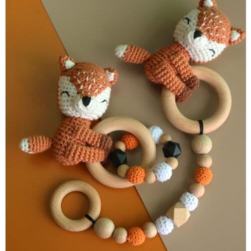 2PCS/SET Baby Stroller Hanging Pendant Mobile Rattle Pacifier Chain Clip Nipple Dummy Holder Wooden Ring Bracelet Teether