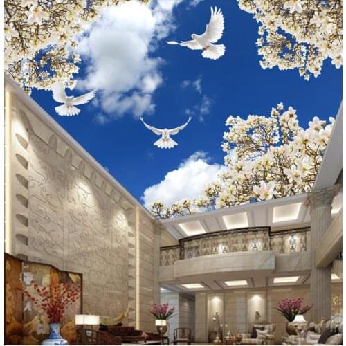 Custom Ceiling 3d wallpaper for walls Blue sky and white clouds wallpapers for living room bedroom 3D wall murals ceiling murals