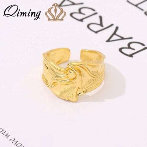 QIMING Irregular Korean Golden Rings For Women Female Gothic Hip Hip Geometric Vintage Jewelry Open Finger Ring