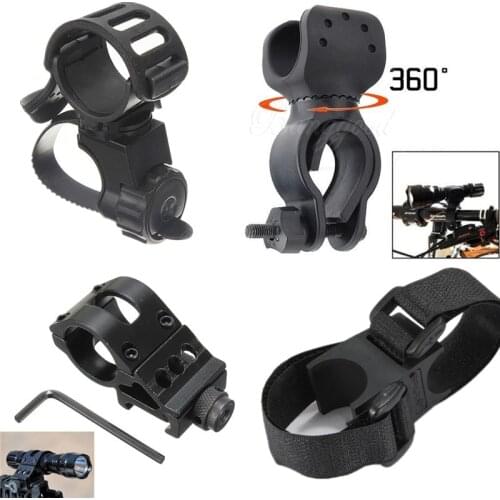 360 Degree Rotation Ajustable Bike Black Flashlight Torch Mount Holder Clamp Clip Light Lamp Holder Clip for Mountaineer Ride