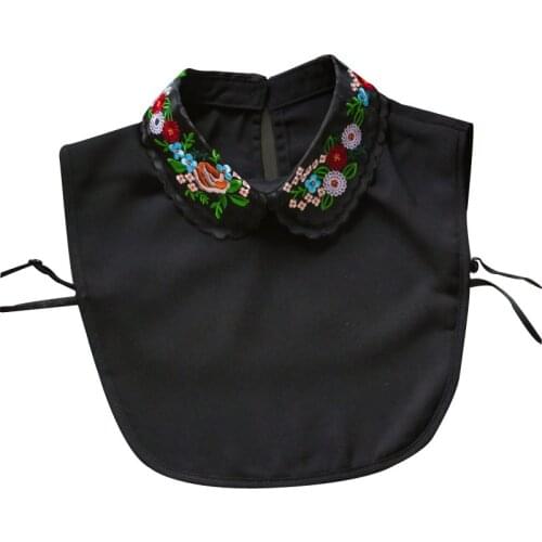 New fashion wild saving shirt decorative blue stripes shirt Solid Shirt False Collar root yarn color flowers embroidered collar