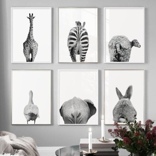 Self Adhesive Wall Sticker Animals Poster and Print Black and White Minimalist Zebra Giraffe Living Room Home Decor Wall Art