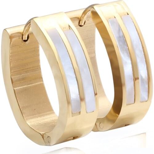 Fashion Ladies Gold-Color Stainless Steel Hoop Earring Round-Shape Brilliant Shell Hoop Earrings for Women jewelry