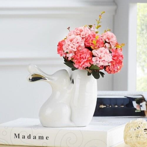 Cute little white rabbit ceramic vase Brief living room office decoration rabbit white vase
