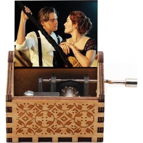 Antique Wooden Hand Cranked Black Color Printing My Heart Will Go On La Vie En Rose Music Box Birthday Gift Decoration