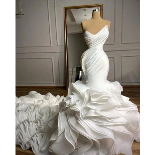 Elegant Mermaid Wedding Dresses Pleat Ruffles Skirt Organza Custom Made Bridal Gowns vestido de novia