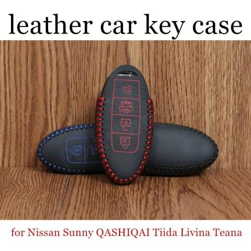 Only Red new product Car key case cover hand sewing real leather fit for Nissan 3 button Sunny QASHIQAI Tiida Livina Teana