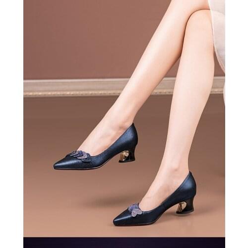 Women Leather Shoes Women Pointed Toe Pumps High Heels Shallow Fashion Black Work Shoe Women