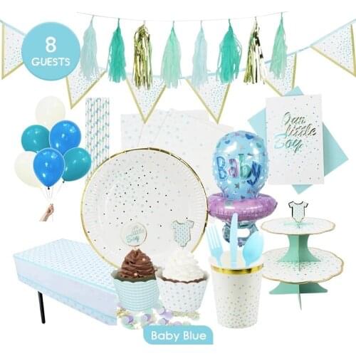 Blue Plates Cups Baby Shower Gender Reveal Party Decoration Baby Boy Birthday Party Decoration Supplies