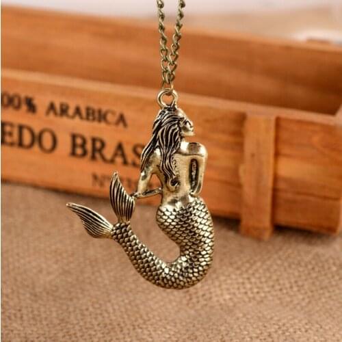 Vintage Mermaid Pendant Necklace Alloy Sea-maid Sea-maiden Fashion Women Girls Jewelry