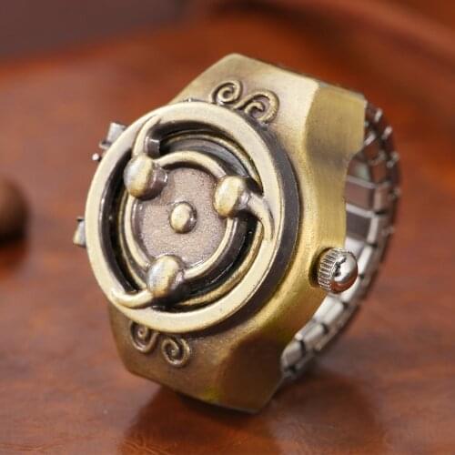Vintage Bronze Naruto Ring Watches Adjustable Elastic Analog Ring With Quartz Watch Men Women Ring Flip Finger Jewelry Accessory