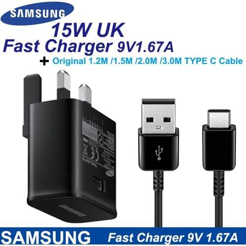 For Samsung S10 S8 S9 Plus UK Fast Charger 15W Travel Adapter 9V1.67A Fast ChargeType-C Cable For Samsung S9 Note10 9 8 A50 A70